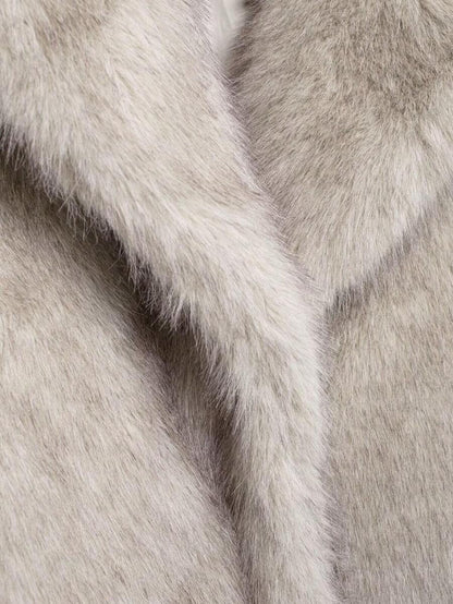 HH Mulheres Inverno Elegante Sólido Efeito Pele Sintética Manga Longa Cardigan Casaco Feminino Casual High Street Bolsos Casaco