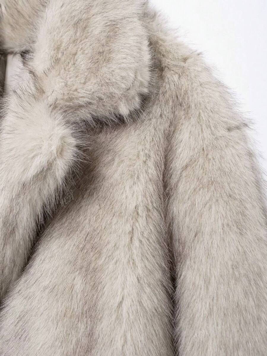HH Mulheres Inverno Elegante Sólido Efeito Pele Sintética Manga Longa Cardigan Casaco Feminino Casual High Street Bolsos Casaco
