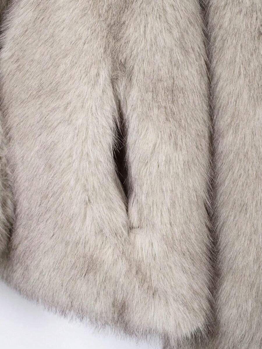 HH Mulheres Inverno Elegante Sólido Efeito Pele Sintética Manga Longa Cardigan Casaco Feminino Casual High Street Bolsos Casaco