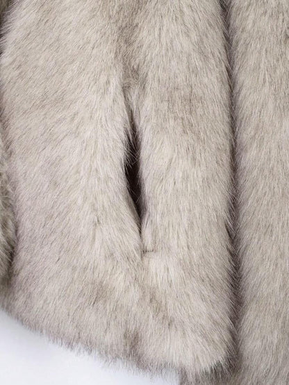 HH Mulheres Inverno Elegante Sólido Efeito Pele Sintética Manga Longa Cardigan Casaco Feminino Casual High Street Bolsos Casaco