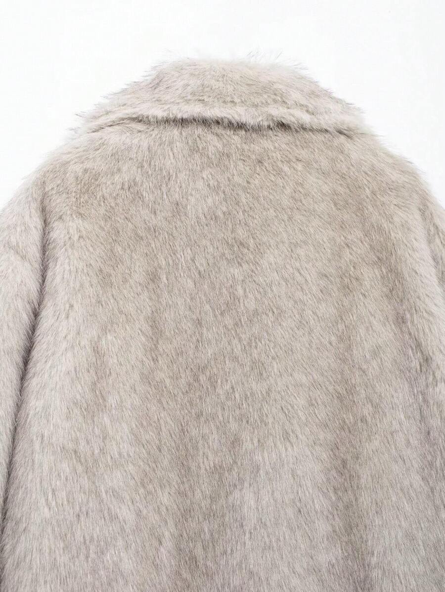 HH Mulheres Inverno Elegante Sólido Efeito Pele Sintética Manga Longa Cardigan Casaco Feminino Casual High Street Bolsos Casaco