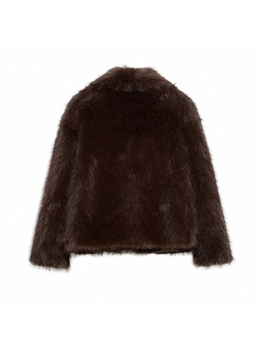 HH Mulheres Inverno Elegante Sólido Efeito Pele Sintética Manga Longa Cardigan Casaco Feminino Casual High Street Bolsos Casaco