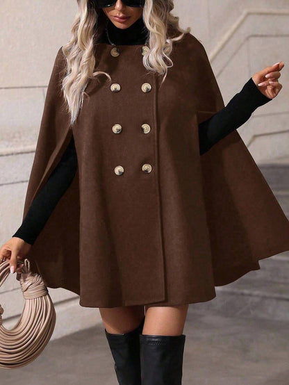 SHEIN Clasi Sobretudo feminino verde trespassado com manga de capa e comprimento médio da moda