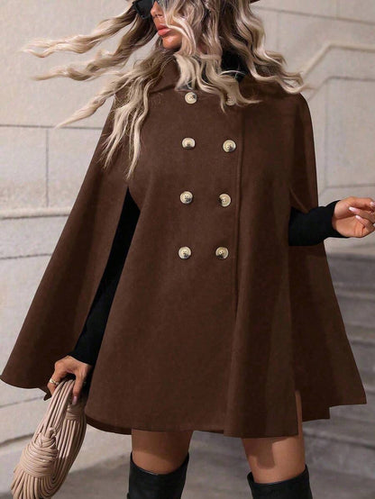 SHEIN Clasi Sobretudo feminino verde trespassado com manga de capa e comprimento médio da moda