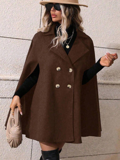 SHEIN Clasi Sobretudo feminino verde trespassado com manga de capa e comprimento médio da moda