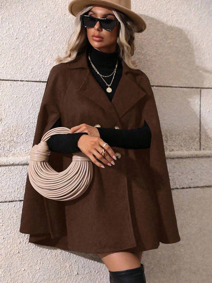 SHEIN Clasi Sobretudo feminino verde trespassado com manga de capa e comprimento médio da moda