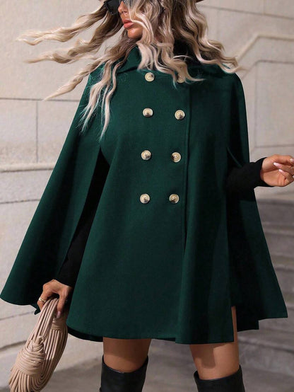 SHEIN Clasi Sobretudo feminino verde trespassado com manga de capa e comprimento médio da moda