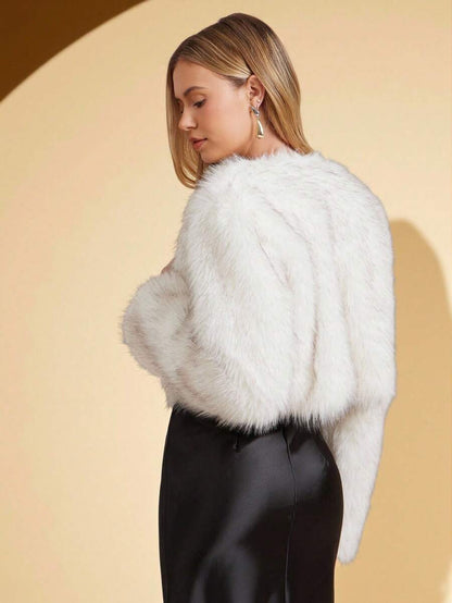 SHEIN Clasi Casaco feminino de cor sólida, manga comprida, frente aberta, curto e fofo, inverno