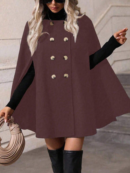 SHEIN Clasi Sobretudo feminino verde trespassado com manga de capa e comprimento médio da moda