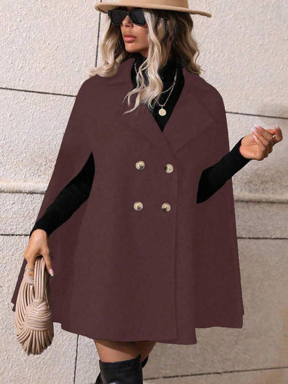 SHEIN Clasi Sobretudo feminino verde trespassado com manga de capa e comprimento médio da moda