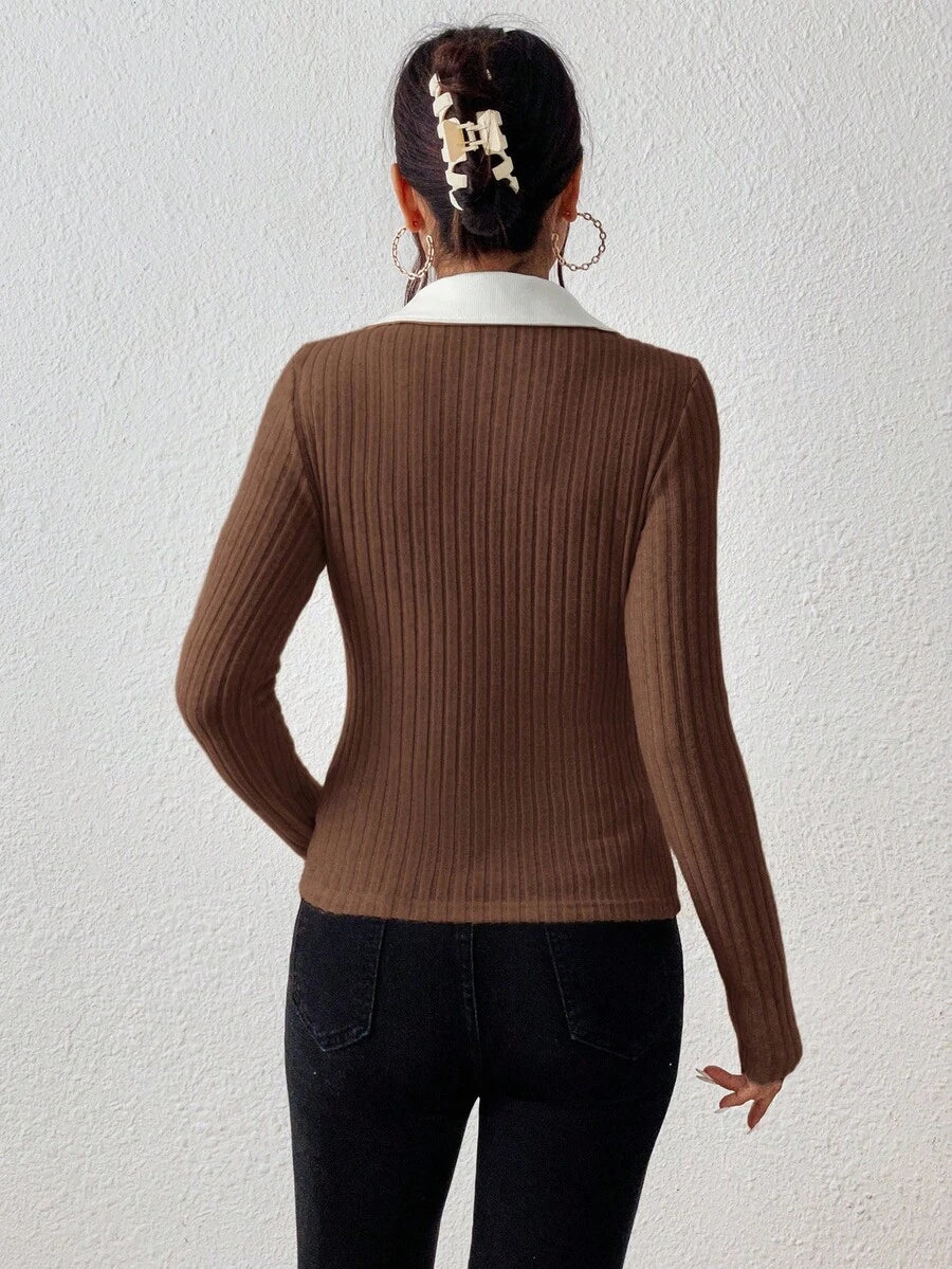 SHEIN Frenchy Camiseta de malha com nervuras e textura contrastante