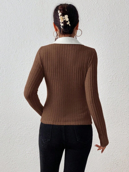 SHEIN Frenchy Camiseta de malha com nervuras e textura contrastante