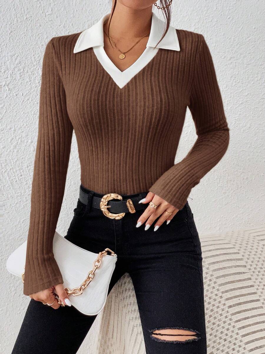 SHEIN Frenchy Camiseta de malha com nervuras e textura contrastante