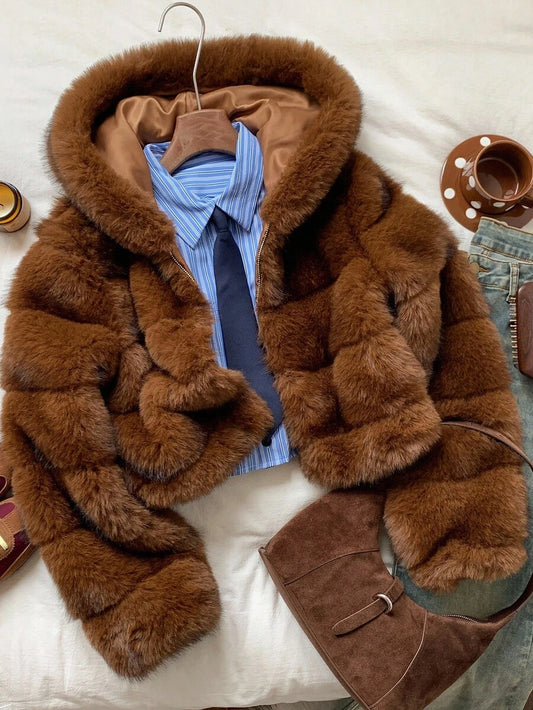 Comfortcana Jaqueta com capuz e zíper da moda feminina, inverno