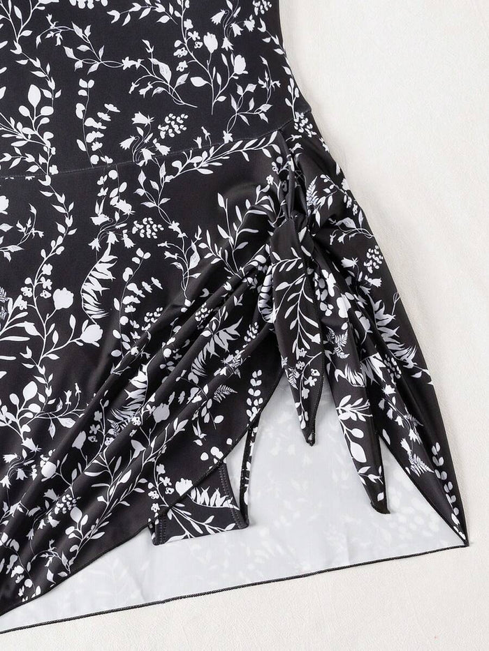 Swim Lushoire 1pc Women Plants Print Tie Side One-Piece Swimsuit, For Summer Beach Vacation