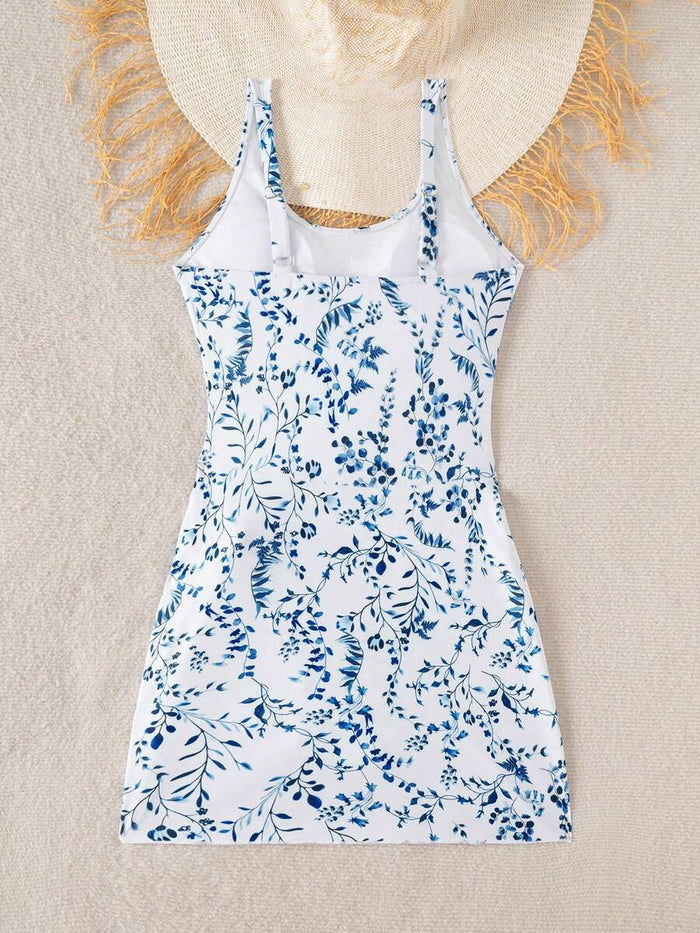 Swim Lushoire 1pc Women Plants Print Tie Side One-Piece Swimsuit, For Summer Beach Vacation