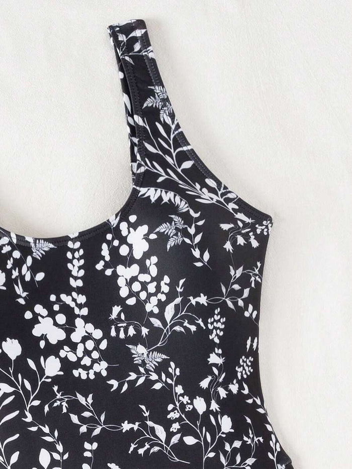 Swim Lushoire 1pc Women Plants Print Tie Side One-Piece Swimsuit, For Summer Beach Vacation
