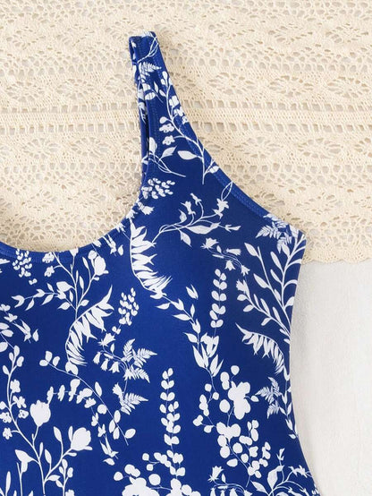 Swim Lushoire 1pc Women Plants Print Tie Side One-Piece Swimsuit, For Summer Beach Vacation