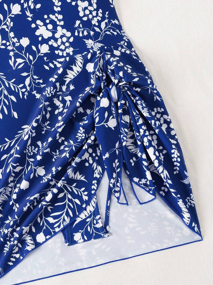 Swim Lushoire 1pc Women Plants Print Tie Side One-Piece Swimsuit, For Summer Beach Vacation