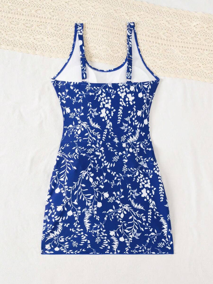 Swim Lushoire 1pc Women Plants Print Tie Side One-Piece Swimsuit, For Summer Beach Vacation