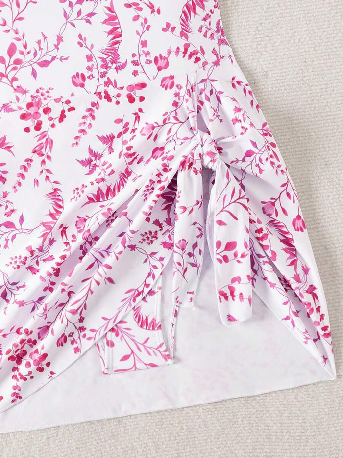 Swim Lushoire 1pc Women Plants Print Tie Side One-Piece Swimsuit, For Summer Beach Vacation