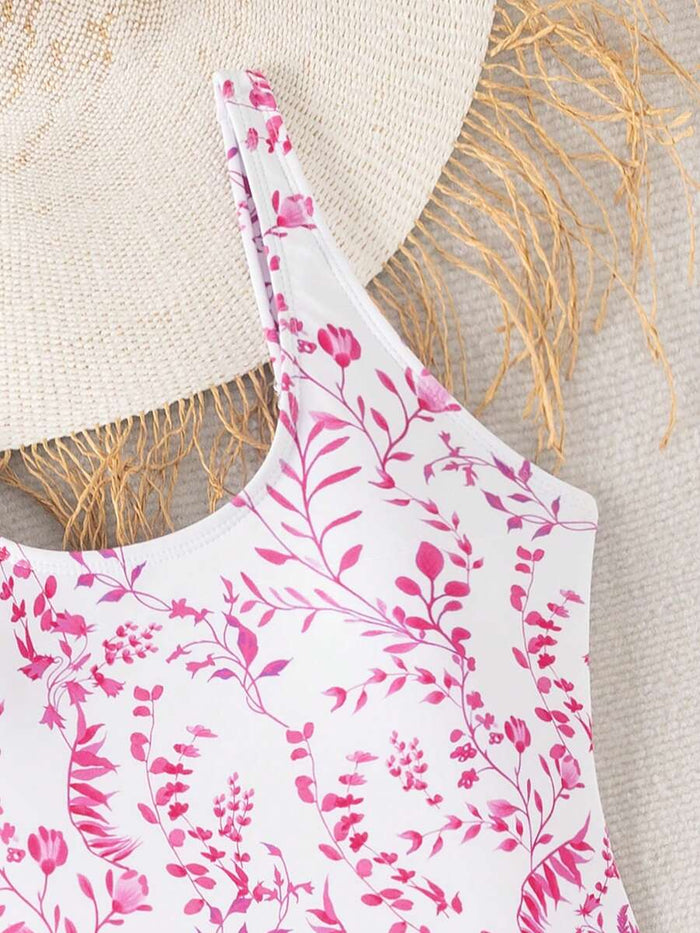 Swim Lushoire 1pc Women Plants Print Tie Side One-Piece Swimsuit, For Summer Beach Vacation