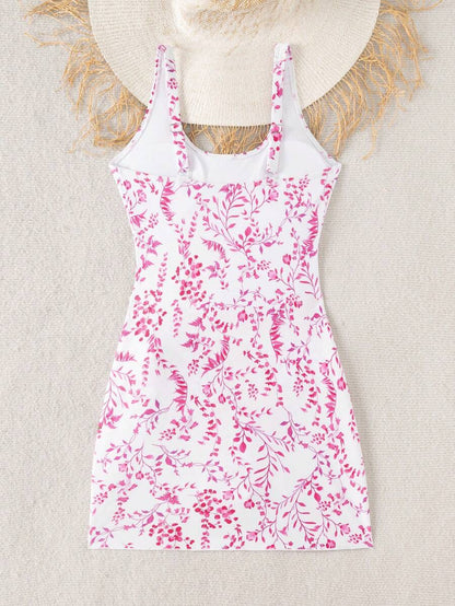 Swim Lushoire 1pc Women Plants Print Tie Side One-Piece Swimsuit, For Summer Beach Vacation