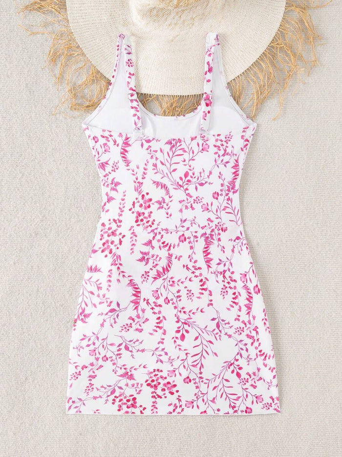 Swim Lushoire 1pc Women Plants Print Tie Side One-Piece Swimsuit, For Summer Beach Vacation