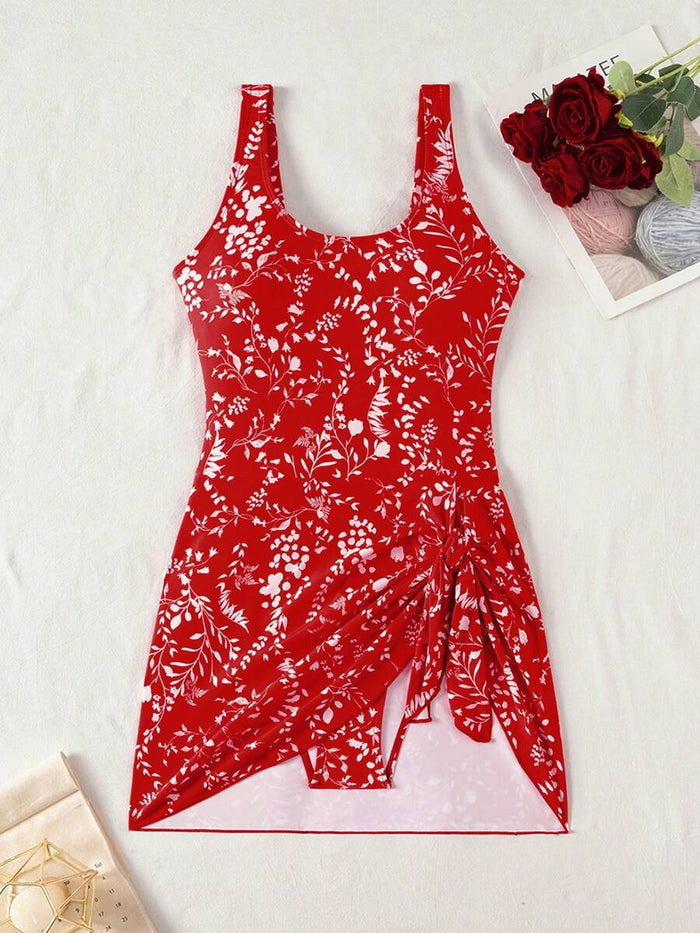 Swim Lushoire 1pc Women Plants Print Tie Side One-Piece Swimsuit, For Summer Beach Vacation