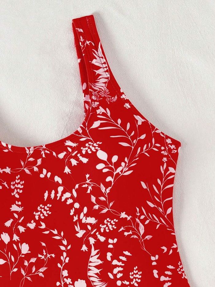 Swim Lushoire 1pc Women Plants Print Tie Side One-Piece Swimsuit, For Summer Beach Vacation