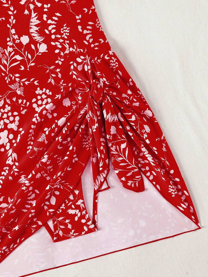 Swim Lushoire 1pc Women Plants Print Tie Side One-Piece Swimsuit, For Summer Beach Vacation