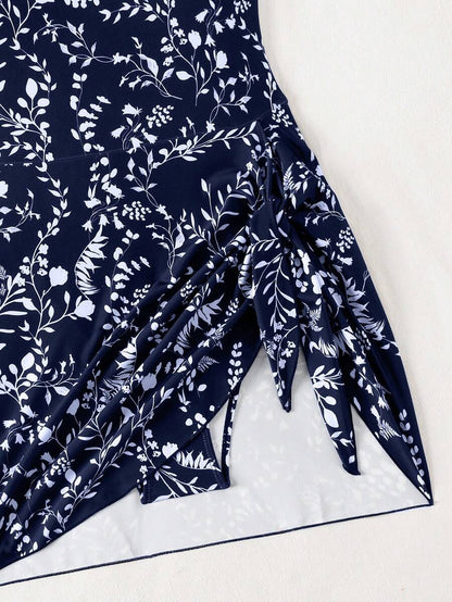 Swim Lushoire 1pc Women Plants Print Tie Side One-Piece Swimsuit, For Summer Beach Vacation