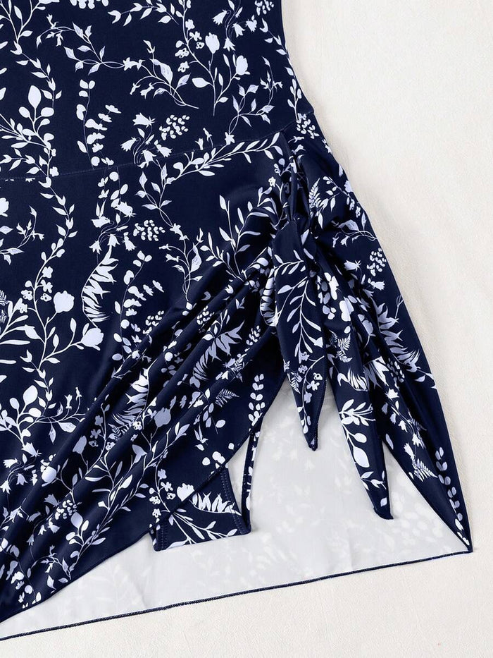 Swim Lushoire 1pc Women Plants Print Tie Side One-Piece Swimsuit, For Summer Beach Vacation