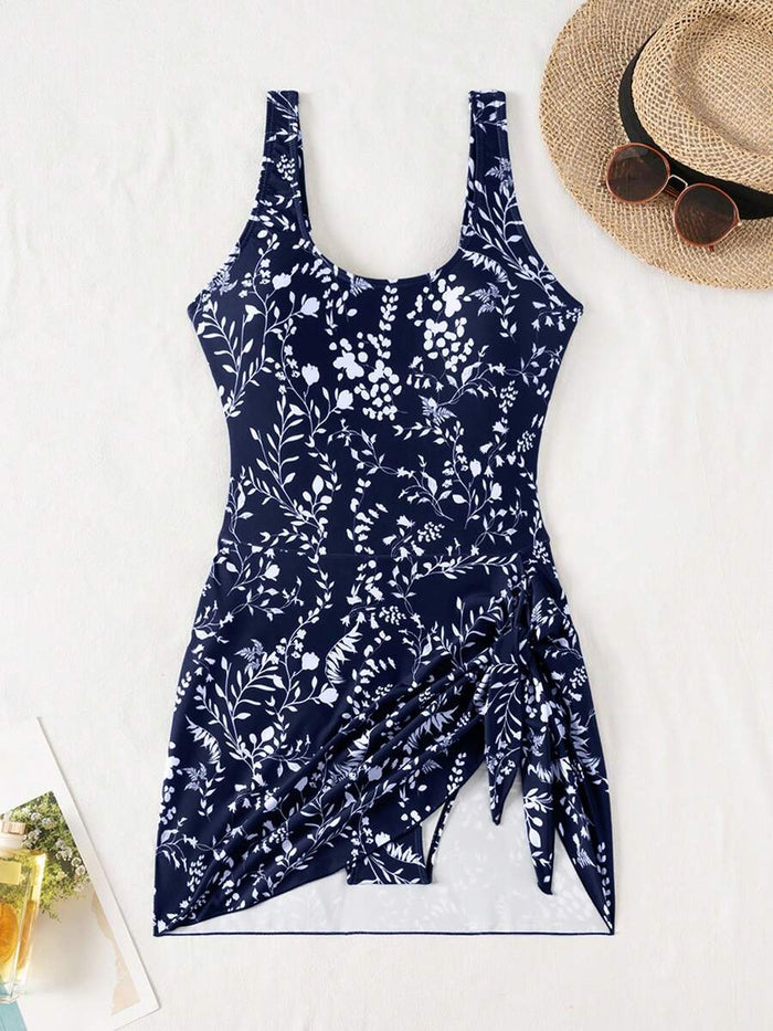 Swim Lushoire 1pc Women Plants Print Tie Side One-Piece Swimsuit, For Summer Beach Vacation