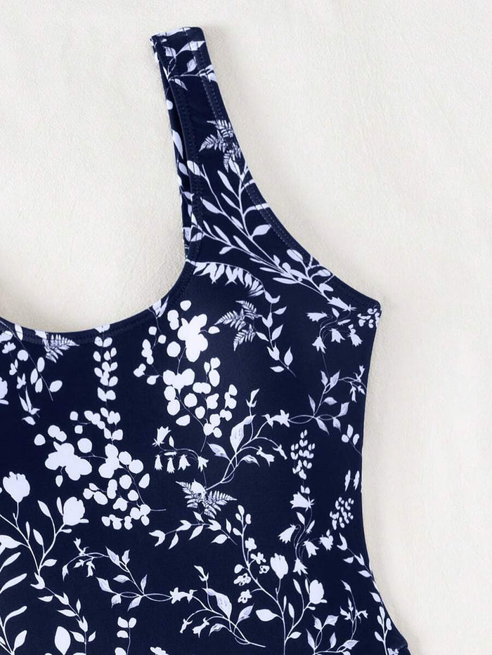 Swim Lushoire 1pc Women Plants Print Tie Side One-Piece Swimsuit, For Summer Beach Vacation