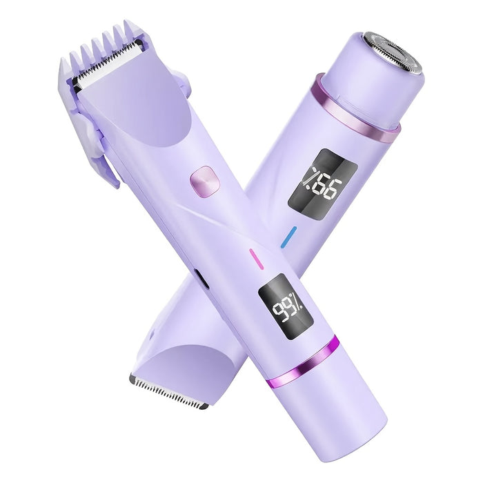 2-In-1 Electric Shaver for Women, Bikini Trimmer & Facial Hair Removal with LED Power Display, IPX7 Waterproof Wet & Dry Rechargeable Body Razor for Legs, Underarms, And Sensitive Areas