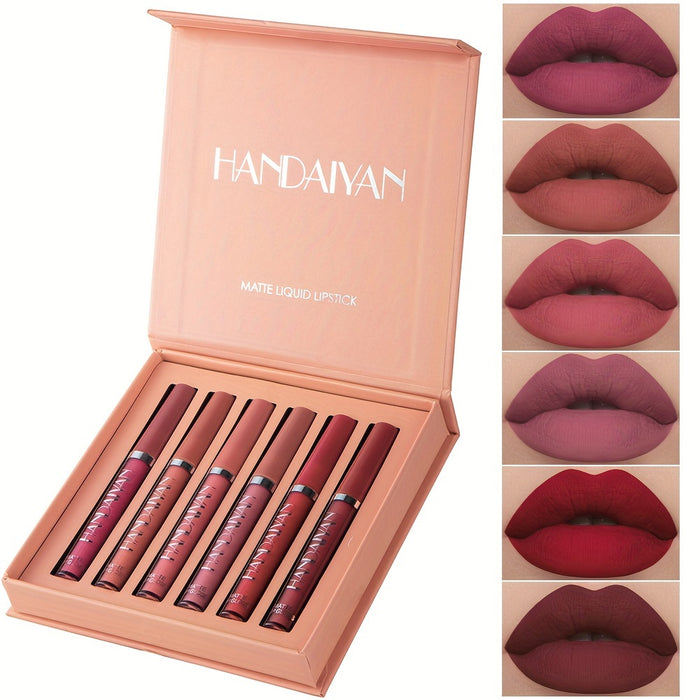 6pcs HANDAIYAN Matte Liquid Lipstick Set - Waterproof Long-Lasting Full Coverage Lip Gloss, Non-Stick Formula with 6 Shades (, Nude, Burgundy, Deep, Plum,) - Lip Tint Kit for  Lips & All Light Types