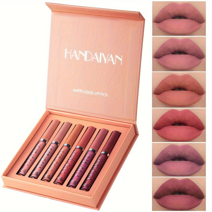 6pcs HANDAIYAN Matte Liquid Lipstick Set - Waterproof Long-Lasting Full Coverage Lip Gloss, Non-Stick Formula with 6 Shades (, Nude, Burgundy, Deep, Plum,) - Lip Tint Kit for  Lips & All Light Types