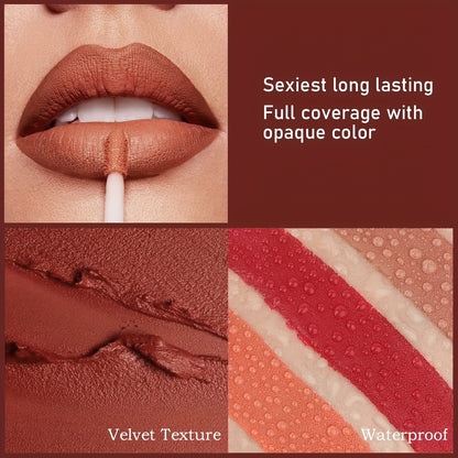 6pcs HANDAIYAN Matte Liquid Lipstick Set - Waterproof Long-Lasting Full Coverage Lip Gloss, Non-Stick Formula with 6 Shades (, Nude, Burgundy, Deep, Plum,) - Lip Tint Kit for  Lips & All Light Types