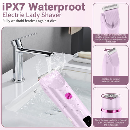 2-In-1 Electric Shaver for Women, Bikini Trimmer & Facial Hair Removal with LED Power Display, IPX7 Waterproof Wet & Dry Rechargeable Body Razor for Legs, Underarms, And Sensitive Areas