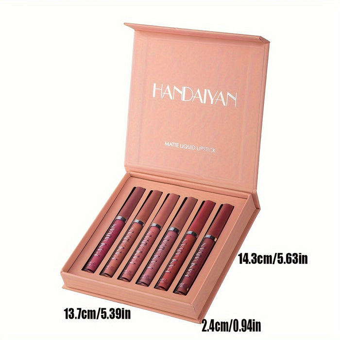 6pcs HANDAIYAN Matte Liquid Lipstick Set - Waterproof Long-Lasting Full Coverage Lip Gloss, Non-Stick Formula with 6 Shades (, Nude, Burgundy, Deep, Plum,) - Lip Tint Kit for  Lips & All Light Types