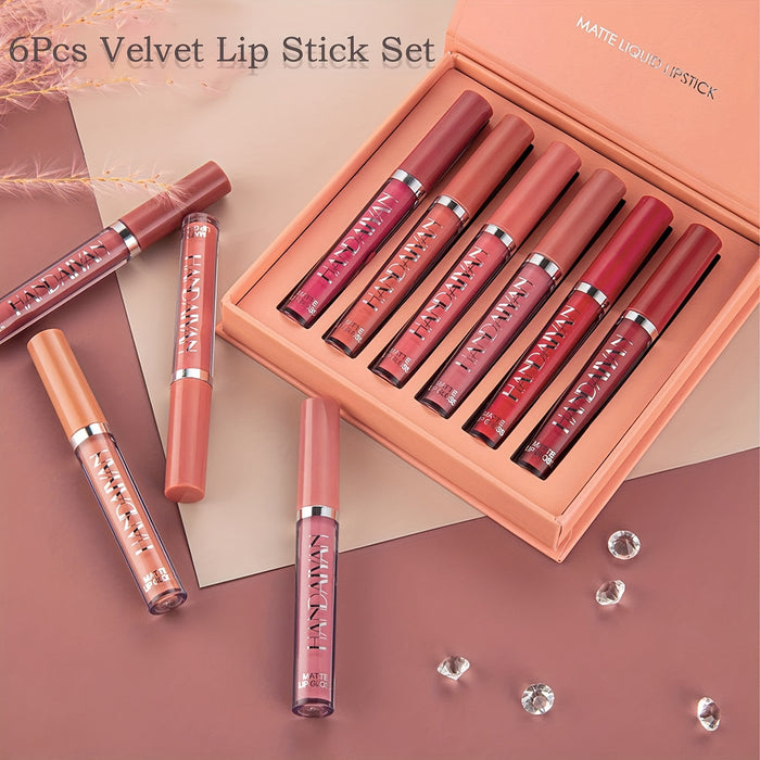 6pcs HANDAIYAN Matte Liquid Lipstick Set - Waterproof Long-Lasting Full Coverage Lip Gloss, Non-Stick Formula with 6 Shades (, Nude, Burgundy, Deep, Plum,) - Lip Tint Kit for  Lips & All Light Types