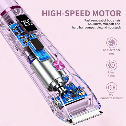 2-In-1 Electric Shaver for Women, Bikini Trimmer & Facial Hair Removal with LED Power Display, IPX7 Waterproof Wet & Dry Rechargeable Body Razor for Legs, Underarms, And Sensitive Areas