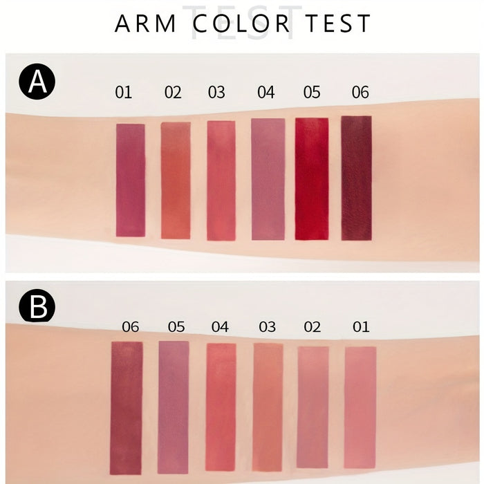 6pcs HANDAIYAN Matte Liquid Lipstick Set - Waterproof Long-Lasting Full Coverage Lip Gloss, Non-Stick Formula with 6 Shades (, Nude, Burgundy, Deep, Plum,) - Lip Tint Kit for  Lips & All Light Types