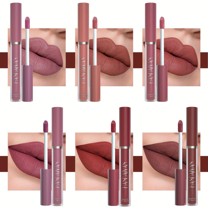 6pcs HANDAIYAN Matte Liquid Lipstick Set - Waterproof Long-Lasting Full Coverage Lip Gloss, Non-Stick Formula with 6 Shades (, Nude, Burgundy, Deep, Plum,) - Lip Tint Kit for  Lips & All Light Types