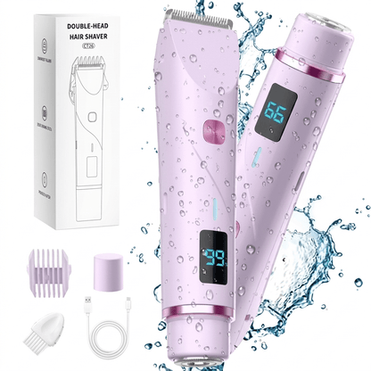 2-In-1 Electric Shaver for Women, Bikini Trimmer & Facial Hair Removal with LED Power Display, IPX7 Waterproof Wet & Dry Rechargeable Body Razor for Legs, Underarms, And Sensitive Areas