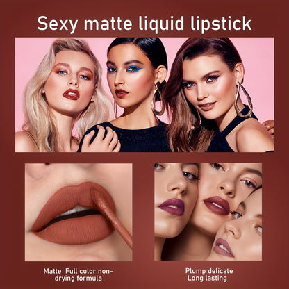 6pcs HANDAIYAN Matte Liquid Lipstick Set - Waterproof Long-Lasting Full Coverage Lip Gloss, Non-Stick Formula with 6 Shades (, Nude, Burgundy, Deep, Plum,) - Lip Tint Kit for  Lips & All Light Types