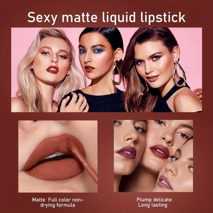 6pcs HANDAIYAN Matte Liquid Lipstick Set - Waterproof Long-Lasting Full Coverage Lip Gloss, Non-Stick Formula with 6 Shades (, Nude, Burgundy, Deep, Plum,) - Lip Tint Kit for  Lips & All Light Types