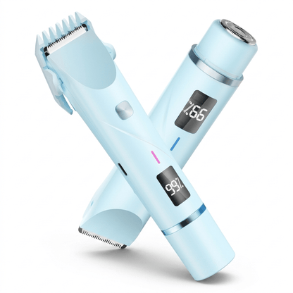 2-In-1 Electric Shaver for Women, Bikini Trimmer & Facial Hair Removal with LED Power Display, IPX7 Waterproof Wet & Dry Rechargeable Body Razor for Legs, Underarms, And Sensitive Areas
