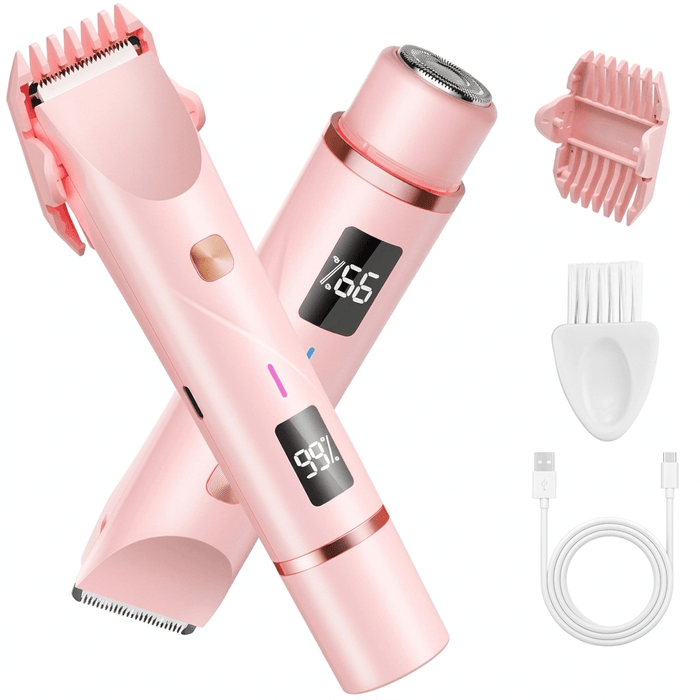 2-In-1 Electric Shaver for Women, Bikini Trimmer & Facial Hair Removal with LED Power Display, IPX7 Waterproof Wet & Dry Rechargeable Body Razor for Legs, Underarms, And Sensitive Areas